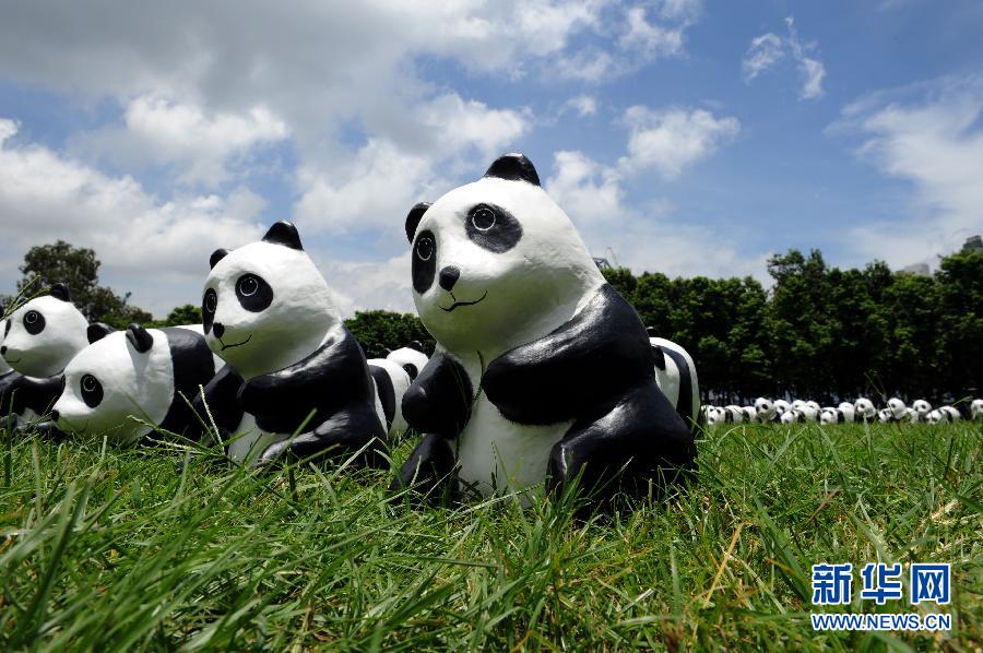 （社会）（1）1600只纸糊大熊猫亮相香港维多利亚公园
