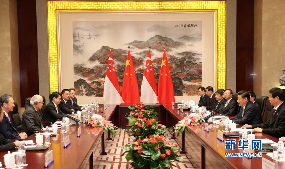 2014年8月16日，国家主席习近平在南京会见新加坡总统陈庆炎。
新华社记者 庞兴雷 摄